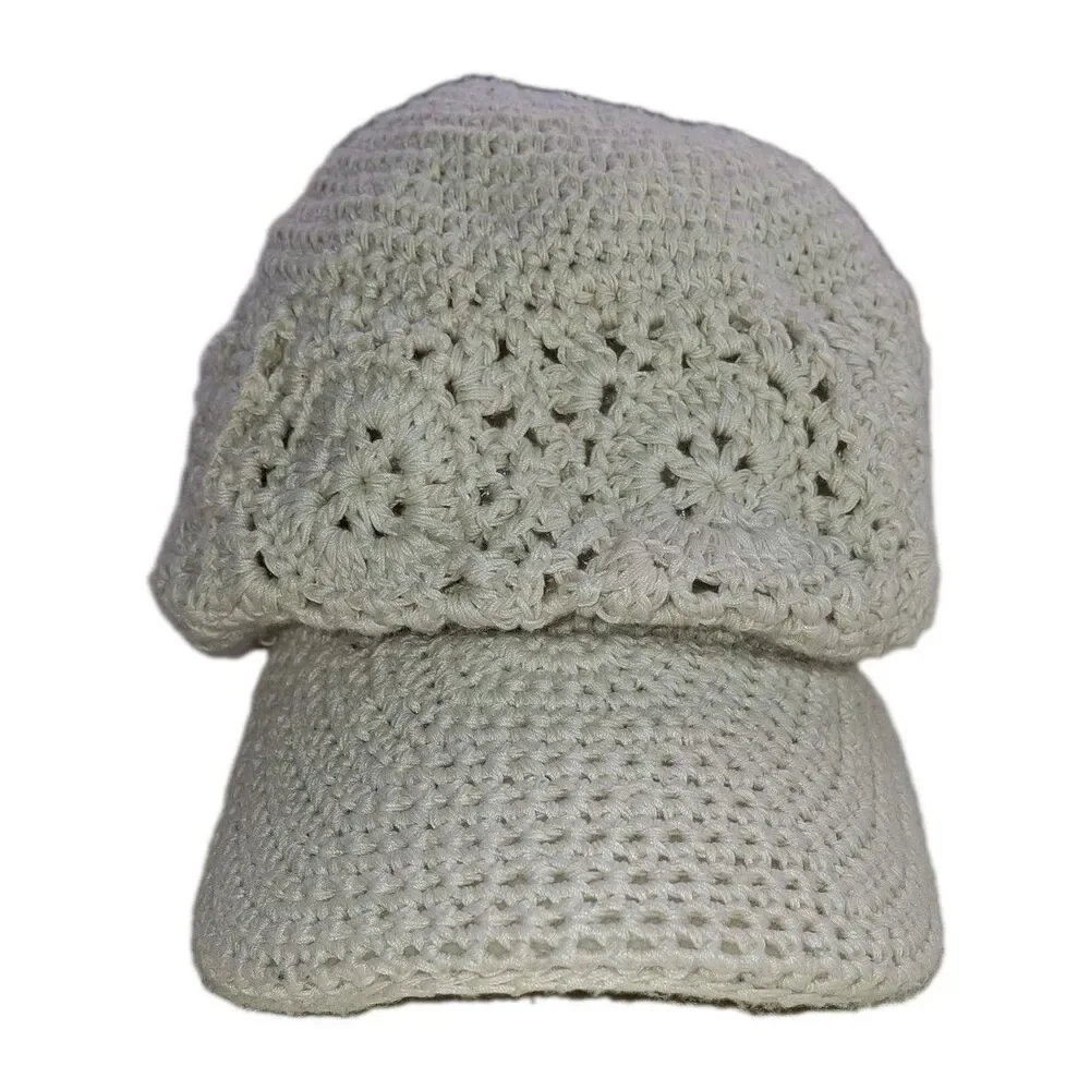Crocheted Baseball Hat Cap Handmade Boho Romantic Feminine Cream Summer